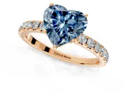 Solitaire Engagement Ring Setting for Fancy Blue Heart-Shaped Center with Large Accent Band and Prong Head in Rose Gold