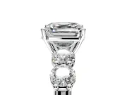 5 Stone Engagement Ring Setting for Asscher Cut Center with Graduated Accents and Prong Head in White Gold