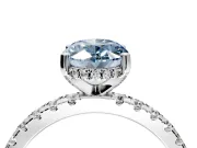 Solitaire Engagement Ring Setting for Fancy Blue Oval Center with Band of Accents and Prong Head in Sterling Silver