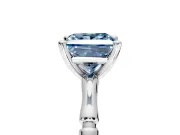 Solitaire Engagement Ring Setting for Fancy Blue Princess Cut Center with Bamboo Band and Prong Head in Platinum