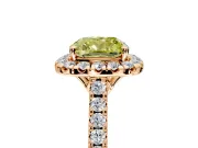 Halo Engagement Ring Setting for Fancy Yellow Cushion Cut Center with Raised Halo, Pave Band and Prong Head in Rose Gold