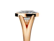 Solitaire Engagement Ring Setting for Emerald Cut Center with V Split Shank and Bezel Head in Rose Gold