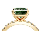 Solitaire Engagement Ring Setting for Fancy Green Princess Cut Center with Fine Pave Band and Claw Prong Head in Yellow Gold