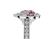 Halo Engagement Ring Setting for Fancy Pink Heart-Shaped Center with Milgrain Pave Band and Bezel Head in White Gold