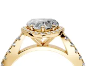 Halo Engagement Ring Setting for Heart-Shaped Center with Full Pave Band and Prong Head in Yellow Gold