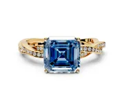 Solitaire Engagement Ring Setting for Fancy Blue Asscher Cut Center with Twisted Pave Band and Prong Head in Yellow Gold