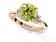 3 Stone Engagement Ring Setting for Fancy Yellow Round Cut Center with Wide Plain Band and Prong Head in Rose Gold
