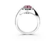 Bezel-Framed Halo Engagement Ring Setting for Fancy Pink Round Cut Center with Pave Band and Prong Head in Sterling Silver