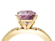 Solitaire Engagement Ring Setting for Fancy Pink Princess Cut Center with Milgrain-Edged Pave Band and Prong Head in Yellow Gold