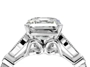 Solitaire Engagement Ring Setting for Asscher Cut Center with Marquise and Bezel Accents and Prong Head in Sterling Silver