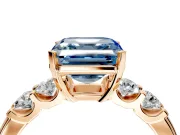5 Stone Engagement Ring Setting for Fancy Blue Asscher Cut Center with Plain Band and Prong Head in Rose Gold