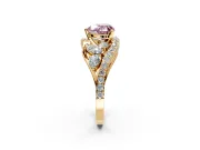 Halo Engagement Ring Setting for Fancy Pink Heart-Shaped Center with Marquise and Pave Bypass Band and Prong Head in Yellow Gold
