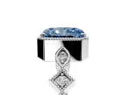 Milgrain Bezel Engagement Ring Setting for Fancy Blue Radiant Cut Center with Marquise Stations and Bezel Head in Sterling Silver