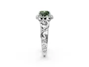 Halo Engagement Ring Setting for Fancy Green Cushion Cut Center with Open Scroll Shoulders and Prong Head in Sterling Silver
