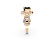Halo Engagement Ring Setting for Fancy Green Asscher Cut Center with Pave Infinity Twist Band and Prong Head in Rose Gold