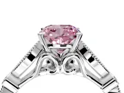 Solitaire Engagement Ring Setting for Fancy Pink Cushion Cut Center with Marquise and Bezel Accents and Prong Head in Platinum