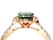 Floral Engagement Ring Setting for Fancy Green Radiant Cut Center with Pave Band and Floral Prong Head in Rose Gold