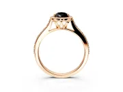 Halo Engagement Ring Setting for Fancy Black Pear-Shaped Center with Pave Accents, Heart Basket and Prong Head in Rose Gold