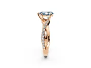 Crossover Engagement Ring Setting for Fancy Blue Pear-Shaped Center with Pave and Plain Strands and Prong Head in Rose Gold