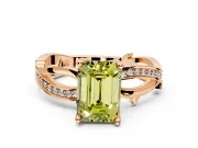 Solitaire Engagement Ring Setting for Fancy Yellow Emerald Cut Center with Pave and Plain Crossover Band and Prong Head in Rose Gold