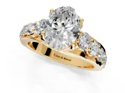 Solitaire Engagement Ring Setting for Oval Center with Graduated Shared Prongs and Prong Head in Yellow Gold