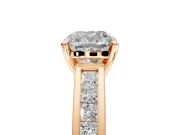 Solitaire Engagement Ring Setting for Cushion Cut Center with Princess Cut Channel Band and Prong Head in Rose Gold
