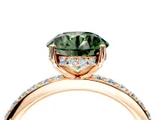 Solitaire Engagement Ring Setting for Fancy Green Round Cut Center with Fine Pave Band and Prong Head in Rose Gold