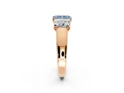 3 Stone Engagement Ring Setting for Fancy Blue Radiant Cut Center with Raised Basket Heads and Prong Head in Rose Gold