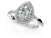 Halo Engagement Ring Setting for Pear-Shaped Center with Pave and Plain Twist Band and Prong Head in Platinum