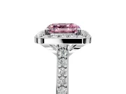 Halo Engagement Ring Setting for Fancy Pink Asscher Cut Center with Pave Accents, Heart Basket and Prong Head in Platinum