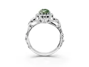 Halo Engagement Ring Setting for Fancy Green Pear-Shaped Center with Open Scroll Shoulders and Prong Head in Sterling Silver