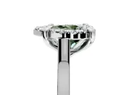 Single Halo Engagement Ring Setting for Fancy Green Heart-Shaped Center with Corner Claws, Plain Band and Prong Head in Sterling Silver