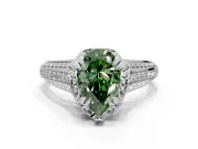 Solitaire Engagement Ring Setting for Fancy Green Pear-Shaped Center with Accented Split Shank and Prong Head in Sterling Silver