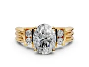 Solitaire Engagement Ring Setting for Oval Center with Grooved Bar Accent Band and Prong Head in Yellow Gold