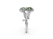 Halo Engagement Ring Setting for Fancy Green Marquise Center with Leaf Motif Split Shank and Prong Head in Platinum
