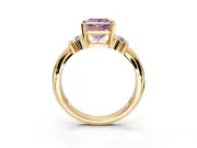 Solitaire Engagement Ring Setting for Fancy Pink Princess Cut Center with Grooved Bar Accent Band and Prong Head in Yellow Gold