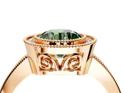 Halo Engagement Ring Setting for Fancy Green Round Cut Center with Milgrain Halo, Pave Band and Prong Head in Rose Gold