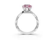 Solitaire Engagement Ring Setting for Fancy Pink Cushion Cut Center with Accented Twist Band and Leaf Prong Head in White Gold