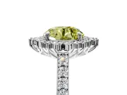 Sunburst Halo Engagement Ring Setting for Fancy Yellow Round Cut Center with Pave Band and Prong Head in Platinum