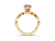 Solitaire Engagement Ring Setting for Fancy Pink Cushion Cut Center with Milgrain Bezel Accents and Prong Head in Yellow Gold