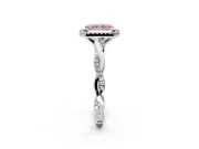 Halo Engagement Ring Setting for Fancy Pink Radiant Cut Center with Pave and Plain Twist Band and Prong Head in Platinum