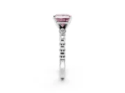 Solitaire Engagement Ring Setting for Fancy Pink Princess Cut Center with Bezel-Dot Beaded Band and Prong Head in Sterling Silver
