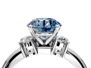 3 Stone Engagement Ring Setting for Fancy Blue Round Cut Center with Wide Plain Band and Prong Head in White Gold