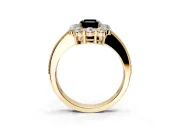 Halo Engagement Ring Setting for Fancy Black Emerald Cut Center with Milgrain Channel Band and Prong Head in Yellow Gold