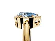 Halo Engagement Ring Setting for Fancy Blue Pear-Shaped Center with Tapered Plain Band and Prong Head in Yellow Gold