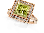 Halo Engagement Ring Setting for Fancy Yellow Princess Cut Center with Milgrain Pave Band and Bezel Head in Rose Gold