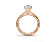 Solitaire Engagement Ring Setting for Marquise Center with Milgrain Cathedral Band and Prong Head in Rose Gold