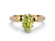 Solitaire Engagement Ring Setting for Fancy Yellow Pear-Shaped Center with Multi-Row Accents and Prong Head in Yellow Gold