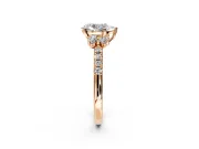 Paired Accent Engagement Ring Setting for Pear-Shaped Center with Pave Band and Prong Head in Rose Gold