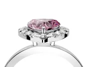 Halo Engagement Ring Setting for Fancy Pink Heart-Shaped Center with Thin Plain Band and Prong Head in Platinum